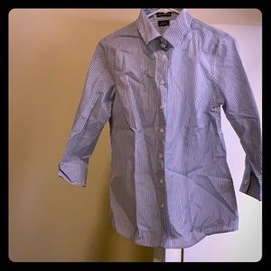 Blue and white collared blouse